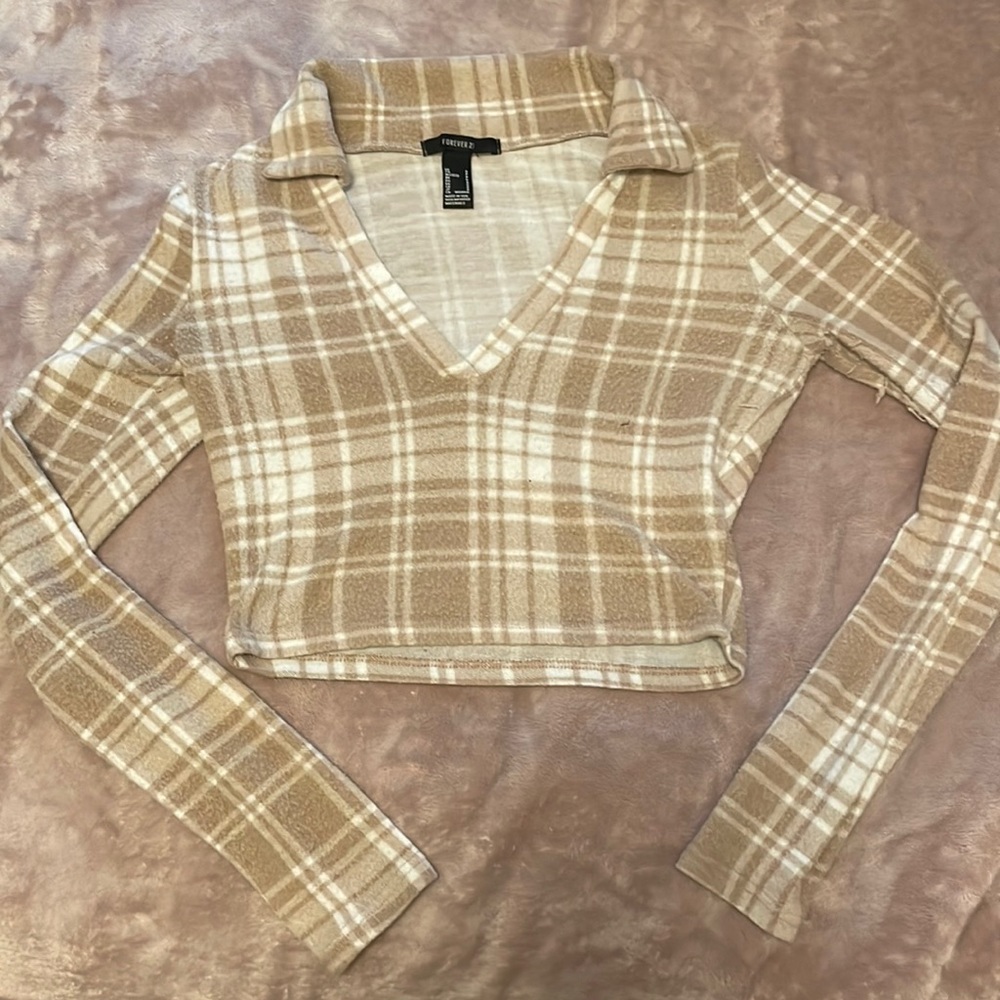 plaid light brown crop top